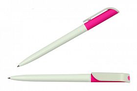 Ручка  шарик. автом. BL белый/роз корпус поворотный механизм пласт. белый